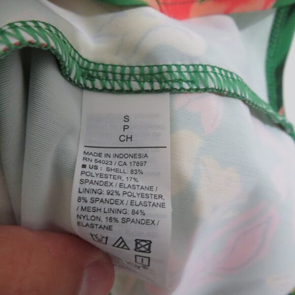 Old Navy Womens Sz S Green Pink Tropical Floral One-Piece Bathing Suit Tie Waist - Picture 7 of 8